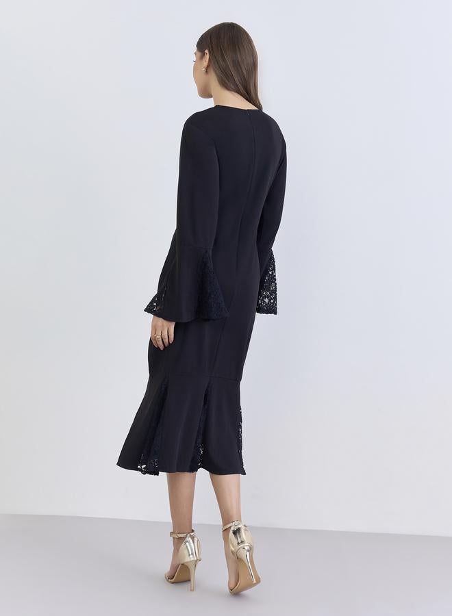 Styli Women Black Lace Sleeves Midi Dress - Image 3